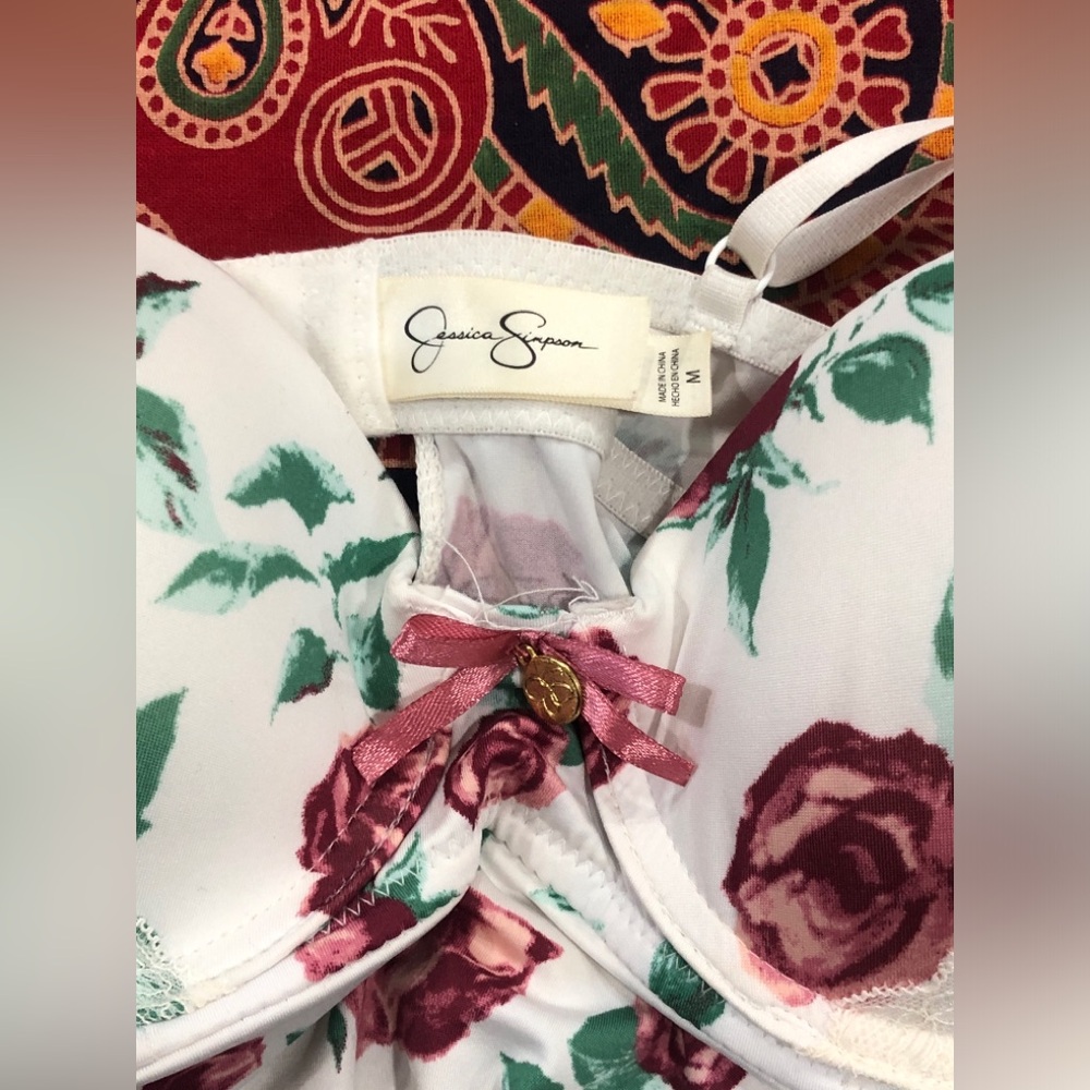 Jessica Simpson White and Pink Floral Bra Intimates